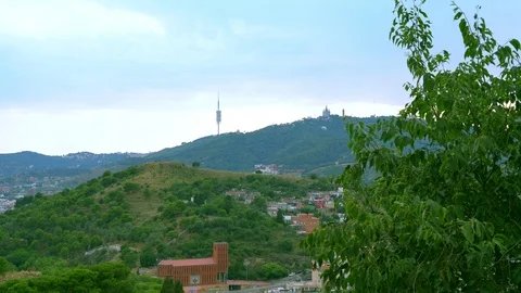 Panoramic view of Barcelona from the mountain. Stock Footage 113117425