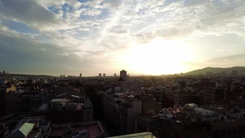 Panoramic View Of Barcelona Skyline During Sunset In Spain. hyperlapse, Stock Footage 237681577