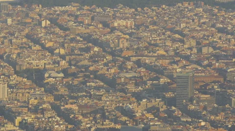 Panoramic view of Barcelona at sunset Stock Footage 51510993