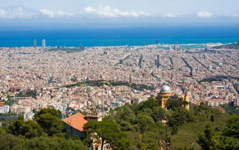 Panoramic view of Barcelona from Tibidabo, Spain Stock Photos