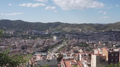 Panoramic view of Barcelona from Turo de la Rovira hill Stock Footage 108053792
