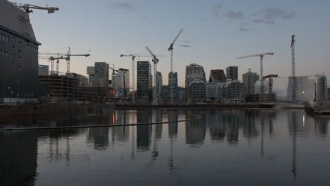 Panoramic view of the  Barcode under construction Stock Footage 89421691