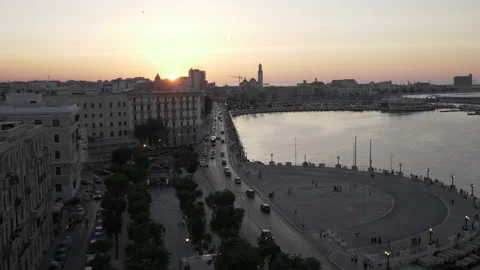 Panoramic view of Bari, region of Apulia, sunset, 4K Stock-Footage 134602307