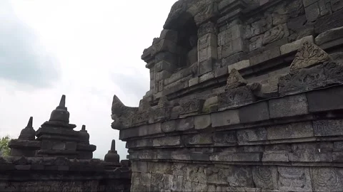 Panoramic View, Bas Reliefs, Borobudur Temple Terrace, Java, Indonesia Stock Footage 244442943