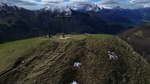 Panoramic view of the Basilica of Our Lady of La Salette in the French Alps Stock Footage 312236485