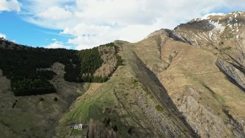 Panoramic view of the Basilica of Our Lady of La Salette in the French Alps Stock Footage 312237055