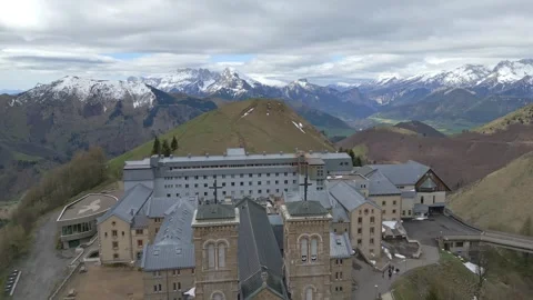 Panoramic view of the Basilica of Our Lady of La Salette in the French Alps Stock Footage 312237209