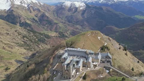 Panoramic view of the Basilica of Our Lady of La Salette in the French Alps Stock Footage 312237274