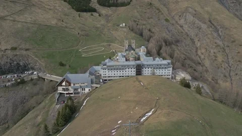 Panoramic view of the Basilica of Our Lady of La Salette in the French Alps Stock Footage 312237369