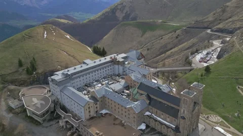 Panoramic view of the Basilica of Our Lady of La Salette in the French Alps Stock Footage 312237436
