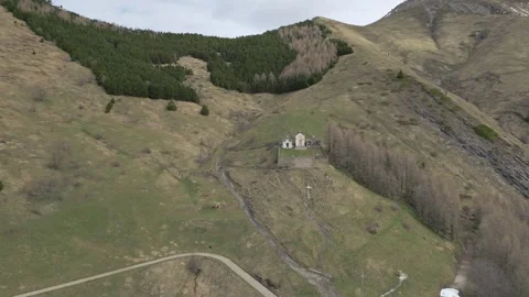Panoramic view of the Basilica of Our Lady of La Salette in the French Alps Stock Footage 312237734
