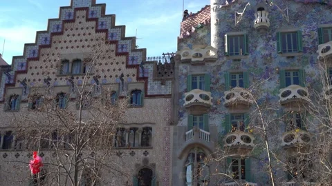 Panoramic view of Batllo house, Casa Batllo, in Barcelona Stock Footage 150320228