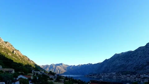 Panoramic view of the Bay of Kotor, dawn Stockbeeldmateriaal 160729325