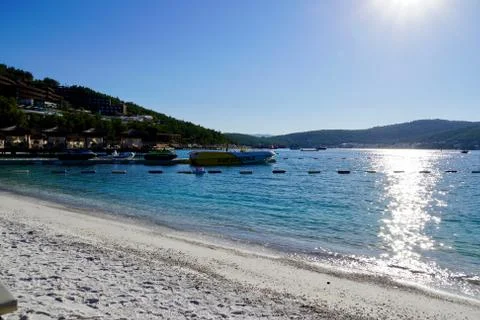 Panoramic view of Beach And Blue Lagoon, beach and turquoise ocean with white Фото