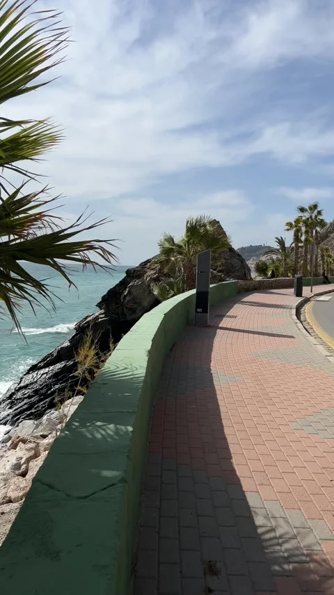 Panoramic view of beach and coastline in Almunecar, Granada, Spain. Vertical Stock Footage 240921887
