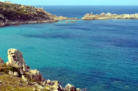 Panoramic view of the beach and the crystal sea of Sardinia Stock Photos