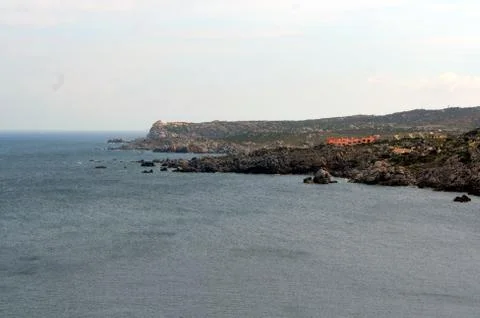 Panoramic view of the beach and the crystal sea of Sardinia Stock Photos