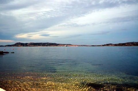 Panoramic view of the beach and the crystal sea of Sardinia Stock Photos