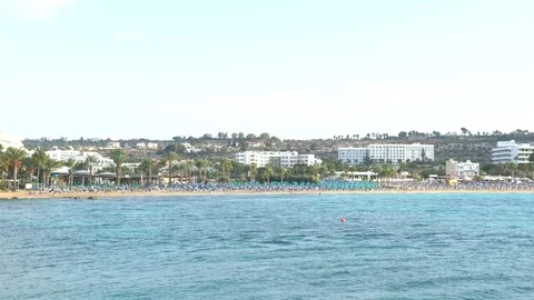 Panoramic view of the beach and the Mediterranean Sea,Aya Napa, Cyprus Stock Footage 81530513