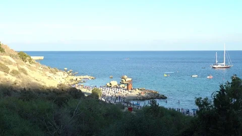 Panoramic view of the beach and the Mediterranean Sea Stock Footage 81799844