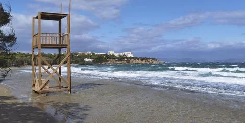 Panoramic view of a beach in Greece at winter Stock Photos