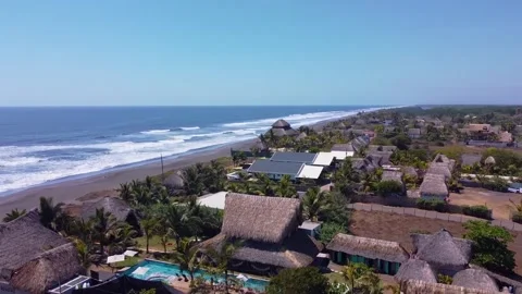 Panoramic View of a Beach House and the Sea Stock Footage 293882117