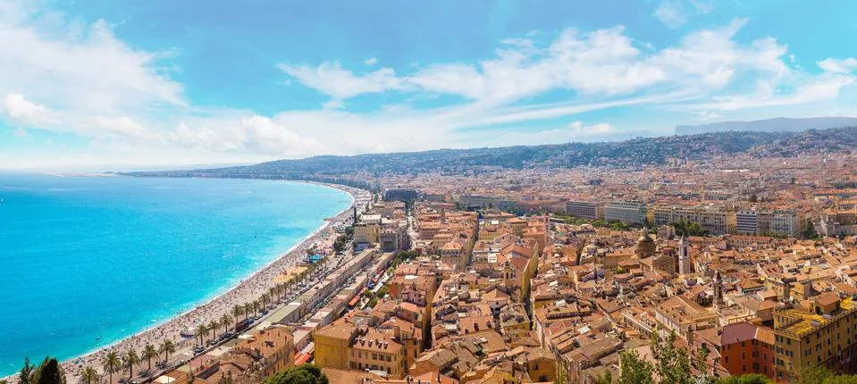 Panoramic view of beach in Nice Stock-Fotos