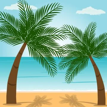 Panoramic view of beach with palm trees with blue sky Illustrazione stock