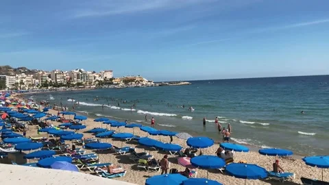 Panoramic view of the beaches of Benidorm Stock Footage 218594315