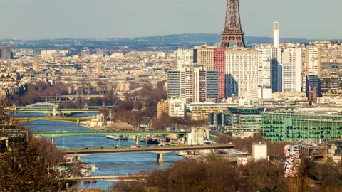 Panoramic View on Beaugrenelle District and Eiffel Tower Timelapse/ Paris France Stock Footage 155024716
