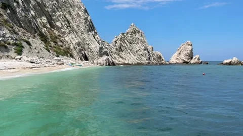 Panoramic view of the beautiful beach of Two Sisters, Conero Stock Footage 245267448