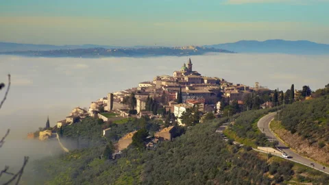 Panoramic view of beautiful hamlet of Trevi, Umbria, Italy Stock Footage 229799417
