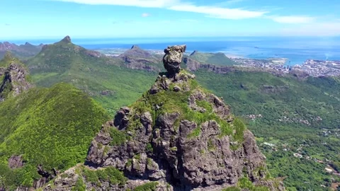 Panoramic view of the beautiful Pieter Both Mountain Peak in Mauritius Stock Footage 309882625