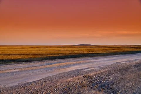 Panoramic view: beautiful spring landscape: spring huge great steppe wakes up Stock Photos
