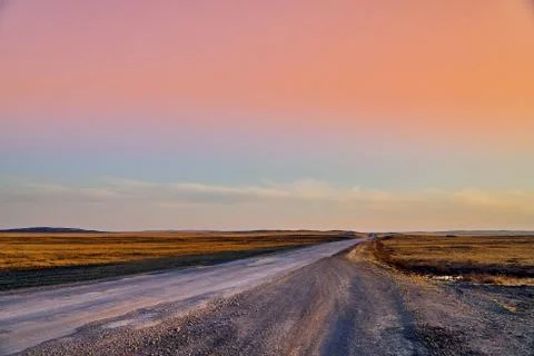 Panoramic view: beautiful spring landscape: spring huge great steppe wakes up Stock Photos