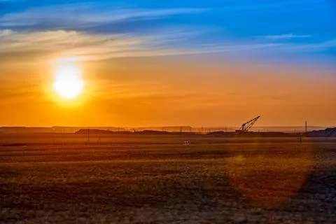 Panoramic view: beautiful spring landscape: spring huge great steppe wakes up Stock Photos