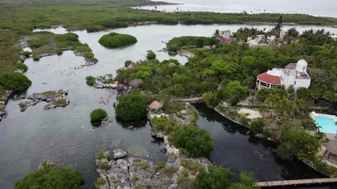 Panoramic view of beautiful sunset at tropical lagoon in Yal-Ku, Mexico. Stock Footage 198325941