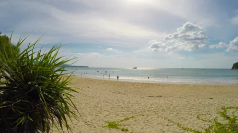 Panoramic view of beautiful tropical beach with turquoise sea water Stock Footage 62091807