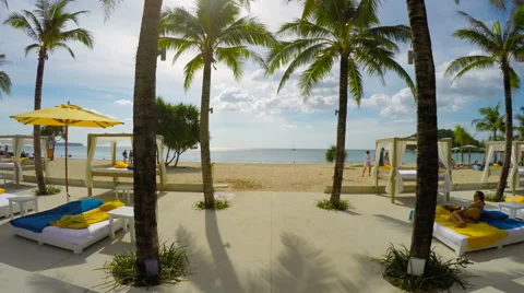 Panoramic view of beautiful tropical beach with turquoise sea water Stock Footage 62091822
