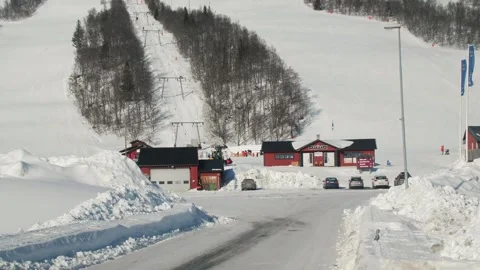 Panoramic view of a beautiful, wintry, wonderful village with traditional Видео 266723995