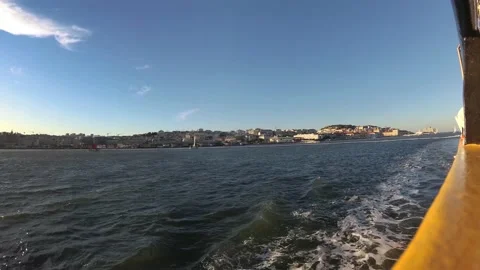 A panoramic view of Belem from a cruise ship on Tagus River, Lisbon Stock Footage 202260920