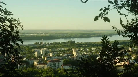 Panoramic View of Belgrade and the Danube River Stock Footage 305723679