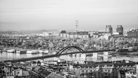 Panoramic view of Belgrade in grayscale Stock Photos