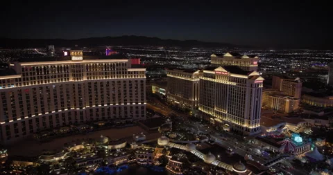 Panoramic view of Bellagio and Caesars Palace, Las Vegas Strip, Paradise, Stock Footage 250721976