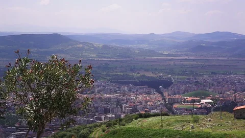 Panoramic view of Bergama town, Turkey Stock Footage 114986394