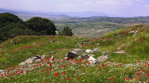 Panoramic view of Bergama town, Turkey Stock Photos