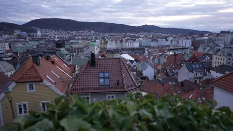 Panoramic view of Bergen from elevated position, Bergen, Vestland, Norway, Stock Footage 341876588