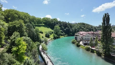 Panoramic view of Bern old town, capital city of Switzerland. Scenic landsc.. Stock Footage 343593480