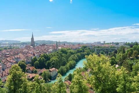 Panoramic view of Bern old town from Rose Garden Rosengarten, capital city .. Stock Photos