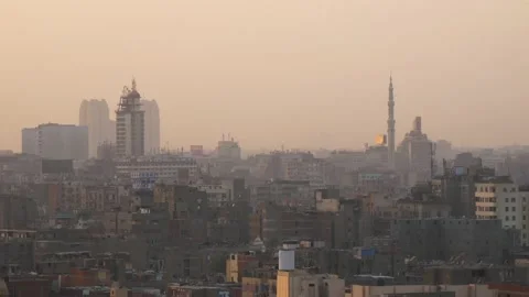 Panoramic View Of The Big City In The Evening Haze (Cairo, Egypt) Stock Footage 226246164